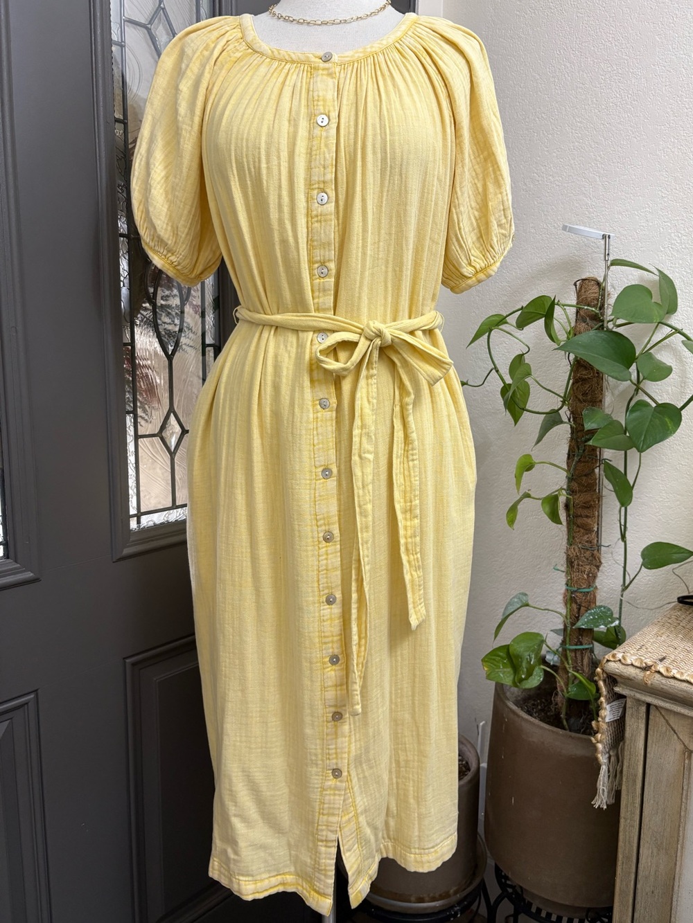 FAHERTY Dream Organic Cotton Gauze Carmel Dress in Sahara Sun Yellow - Picture 3 of 11